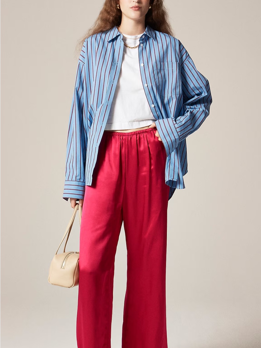 J.Crew Cosmo Pants Wide-Leg Satin Pants in Berry Pink